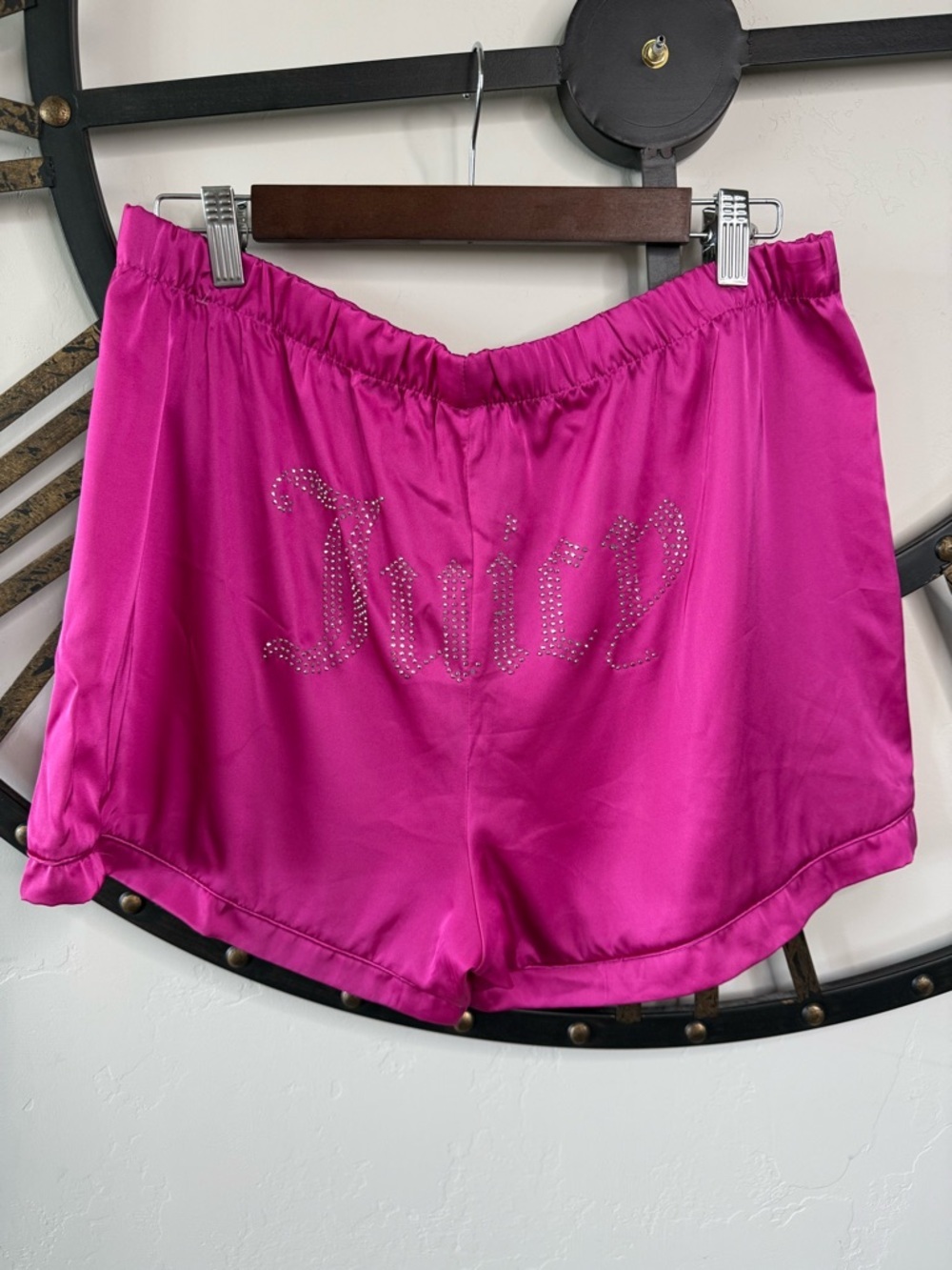 Juicy Couture Bright Fuchsia Satin Sleep Shorts with rhinestones